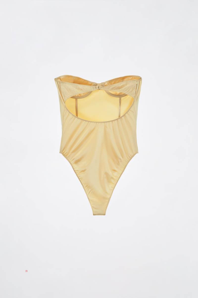 ZARA SATIN UNDERWIRE Bodysuit Dam Gula | AJSXY-9215