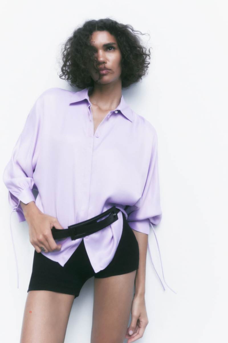 ZARA SATIN WITH TIES ON THE CUFFS Blusar Dam Ljuslila | VDTES-8726