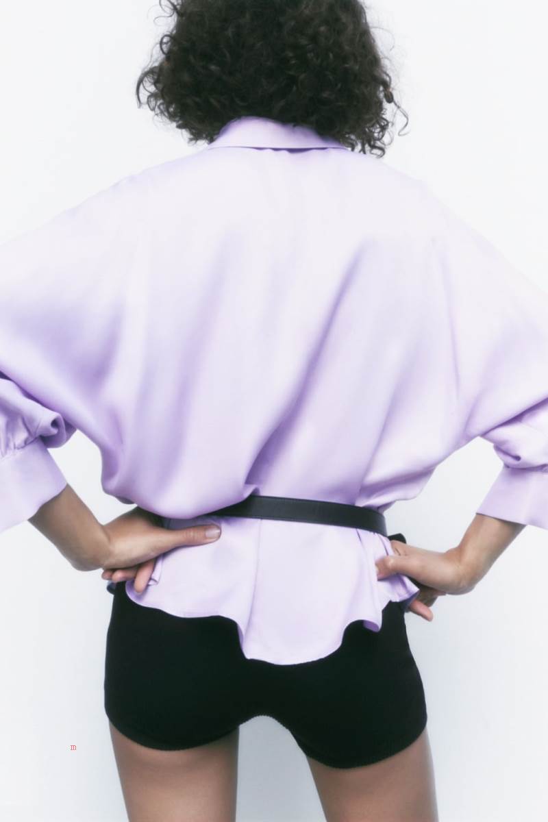 ZARA SATIN WITH TIES ON THE CUFFS Blusar Dam Ljuslila | VDTES-8726