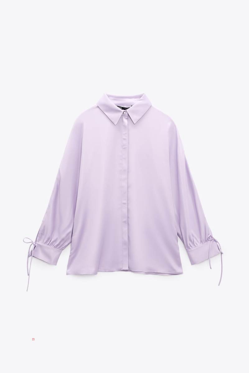 ZARA SATIN WITH TIES ON THE CUFFS Blusar Dam Ljuslila | VDTES-8726