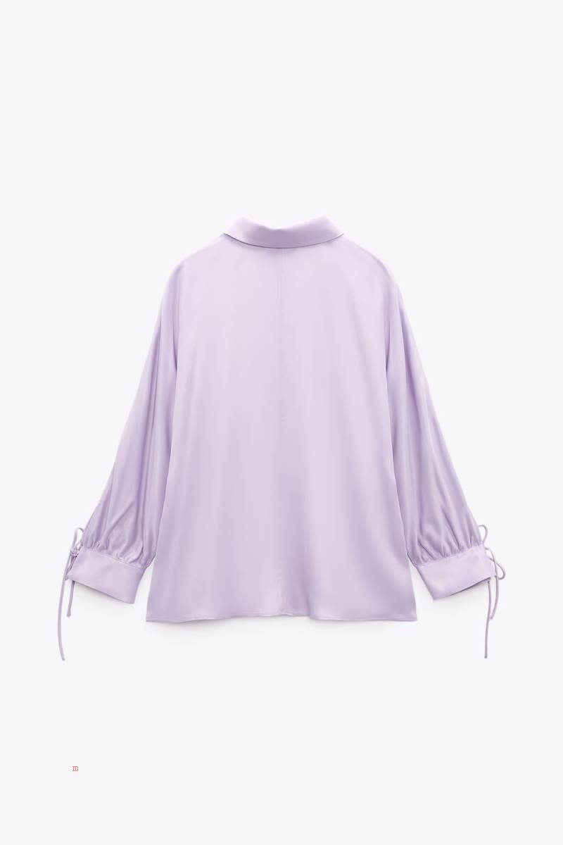 ZARA SATIN WITH TIES ON THE CUFFS Blusar Dam Ljuslila | VDTES-8726