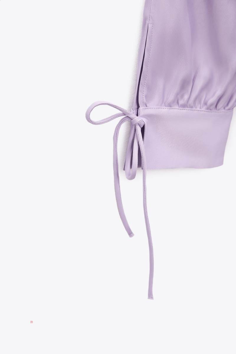 ZARA SATIN WITH TIES ON THE CUFFS Blusar Dam Ljuslila | VDTES-8726