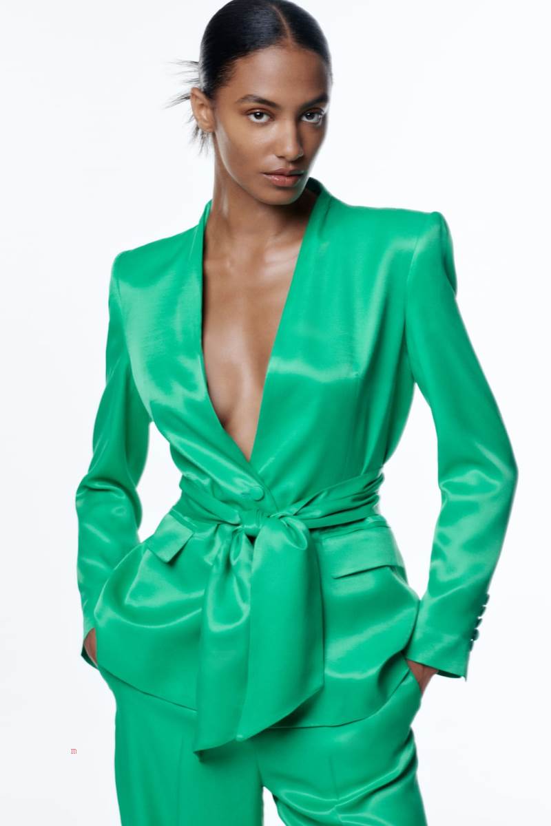 ZARA SATIN WITH TIE DETAIL Blazers Dam Gröna | VYOES-3215