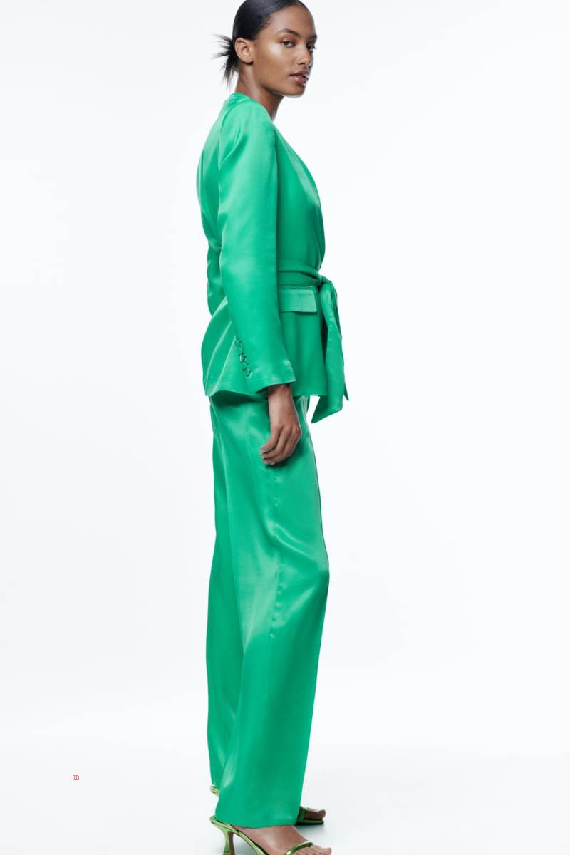 ZARA SATIN WITH TIE DETAIL Blazers Dam Gröna | VYOES-3215