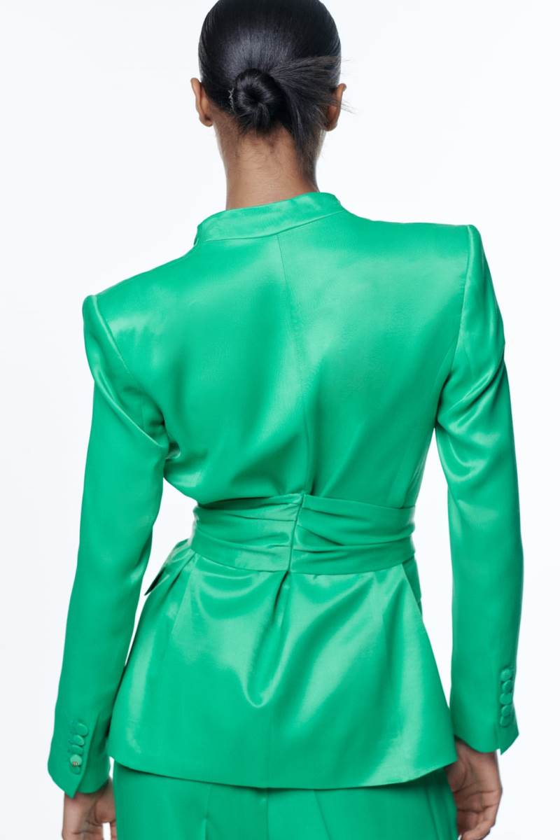 ZARA SATIN WITH TIE DETAIL Blazers Dam Gröna | VYOES-3215