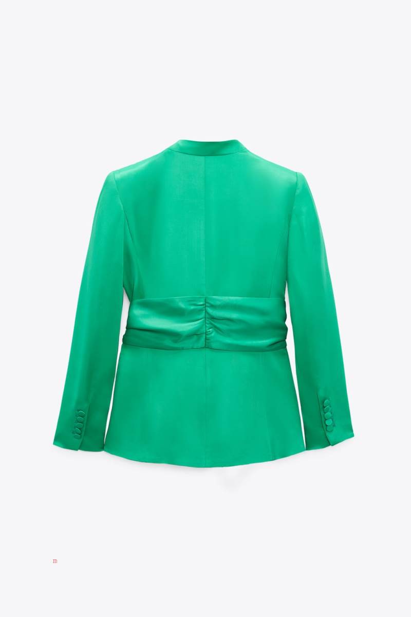 ZARA SATIN WITH TIE DETAIL Blazers Dam Gröna | VYOES-3215