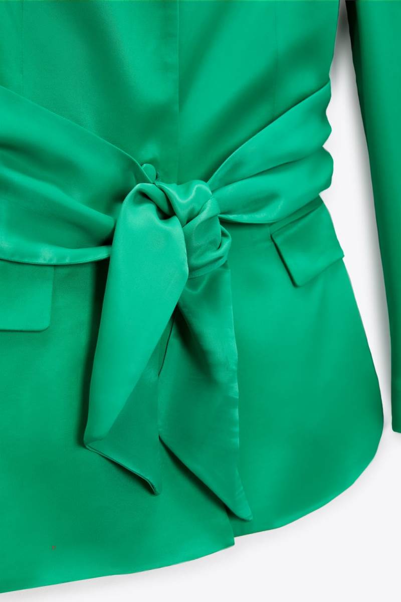 ZARA SATIN WITH TIE DETAIL Blazers Dam Gröna | VYOES-3215