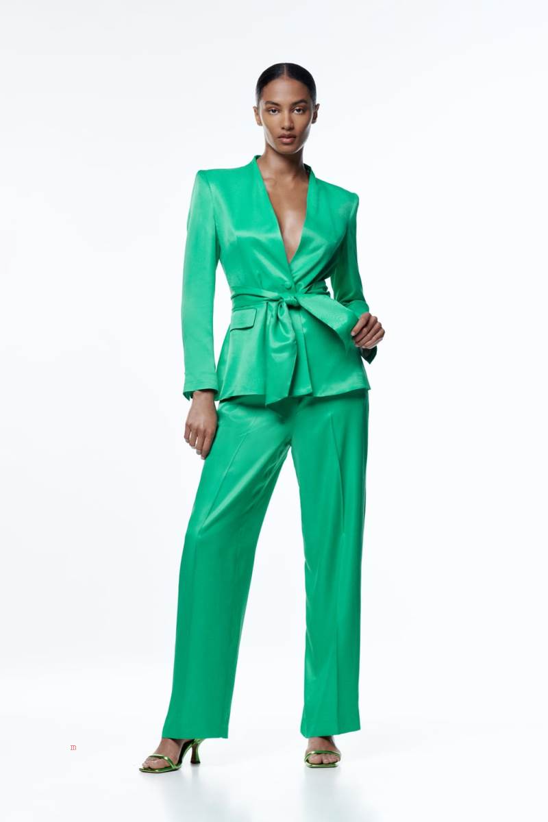 ZARA SATIN WITH TIE DETAIL Blazers Dam Gröna | VYOES-3215