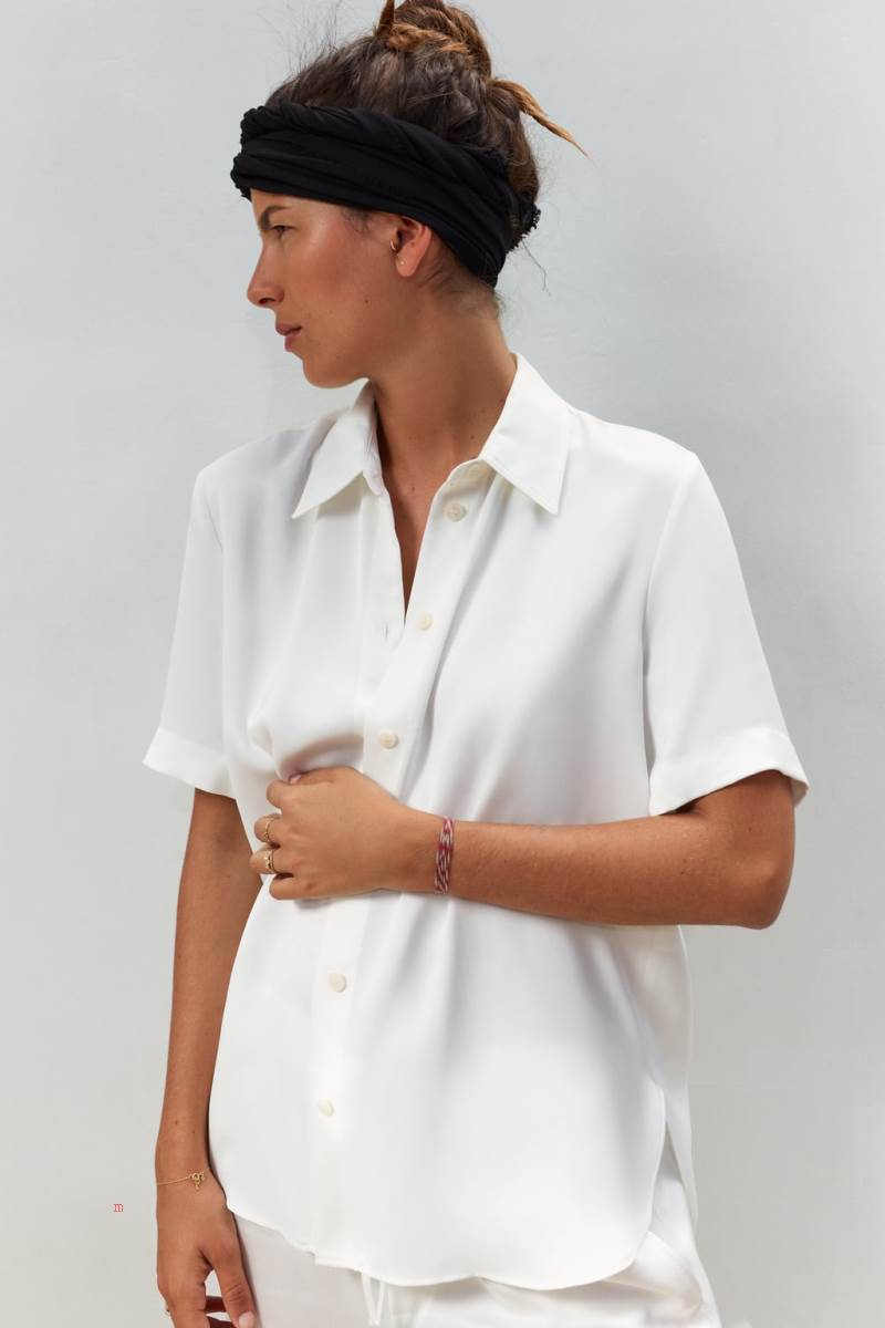 ZARA SATIN WITH VENTS Skjorta Dam Vita | OWTCE-6541