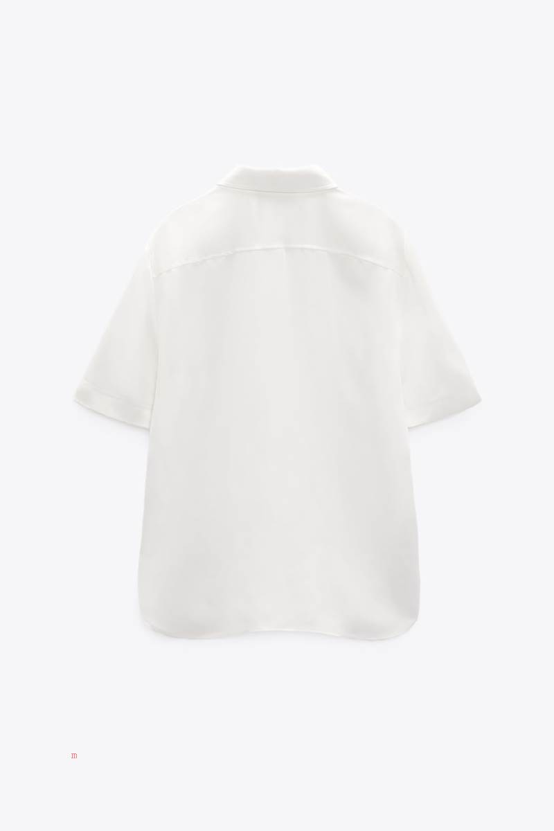 ZARA SATIN WITH VENTS Skjorta Dam Vita | OWTCE-6541
