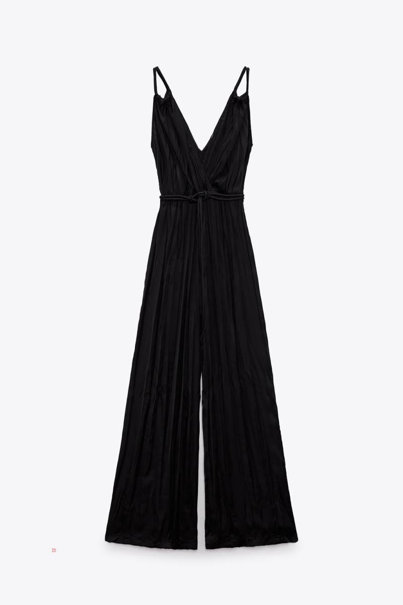 ZARA SATIN WITH WRINKLED EFFECT Jumpsuit Dam Svarta | RYZUJ-5842