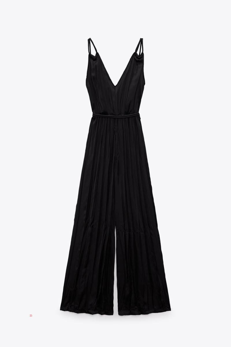 ZARA SATIN WITH WRINKLED EFFECT Jumpsuit Dam Svarta | RYZUJ-5842