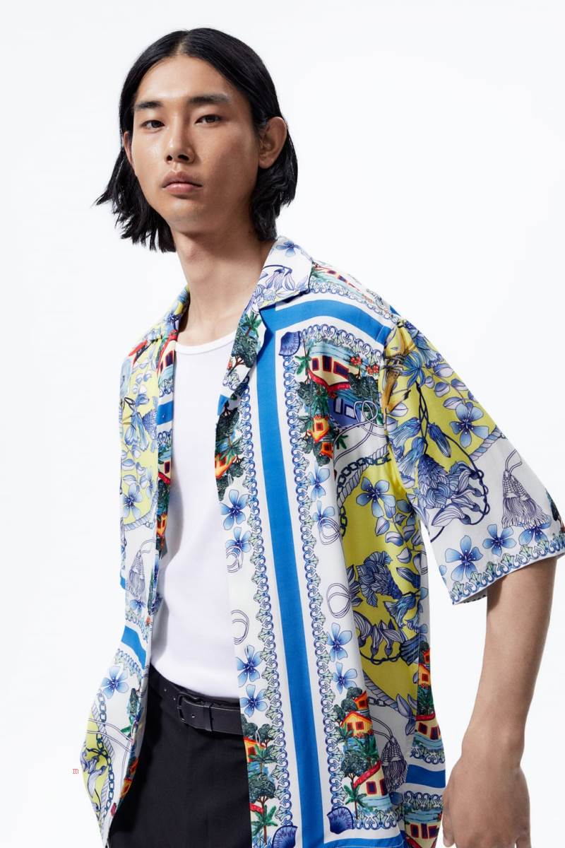ZARA SCARF PRINT Skjorta Herr Svarta Vita | TJDAR-7853