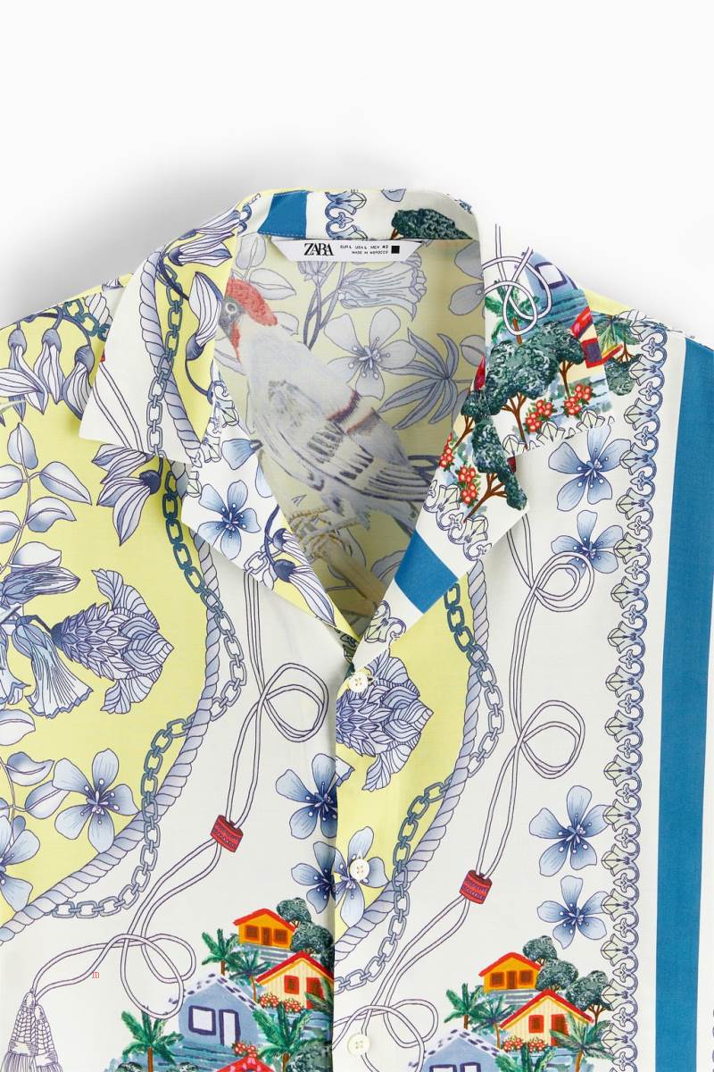 ZARA SCARF PRINT Skjorta Herr Svarta Vita | TJDAR-7853