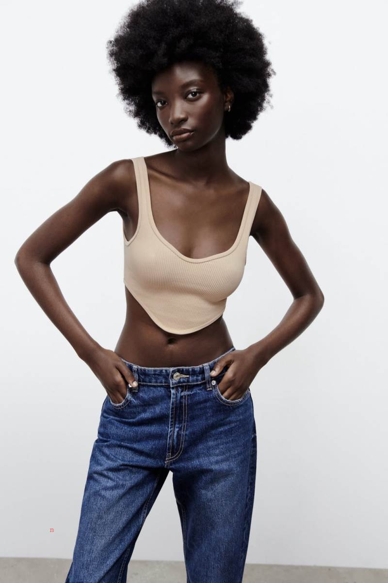 ZARA SEAMLESS CORSETRY-INSPIRED TOP Crop Top Dam Rosa Beige | ZGHWX-2538