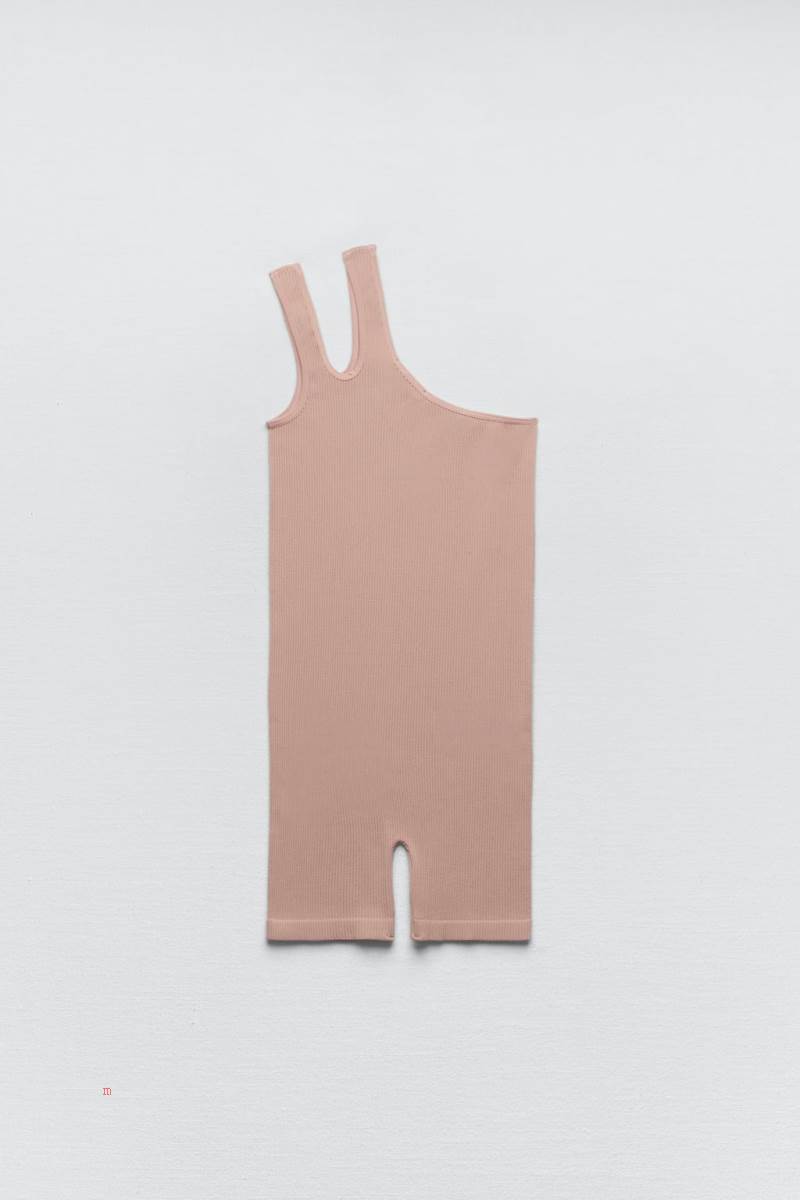 ZARA SEAMLESS Playsuit Dam Rosa Beige | DWYQV-2453