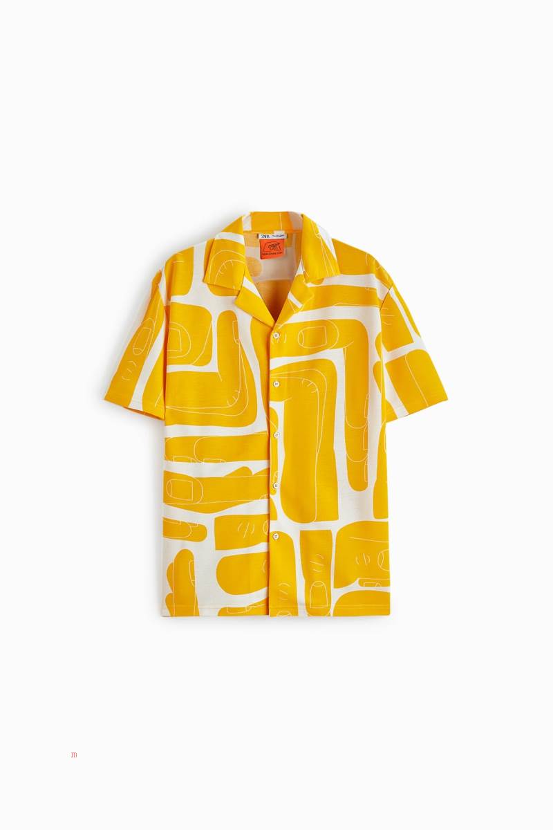 ZARA SEBASTIAN CURI GRAPHIC Skjorta Herr Gula | HGYQD-4572