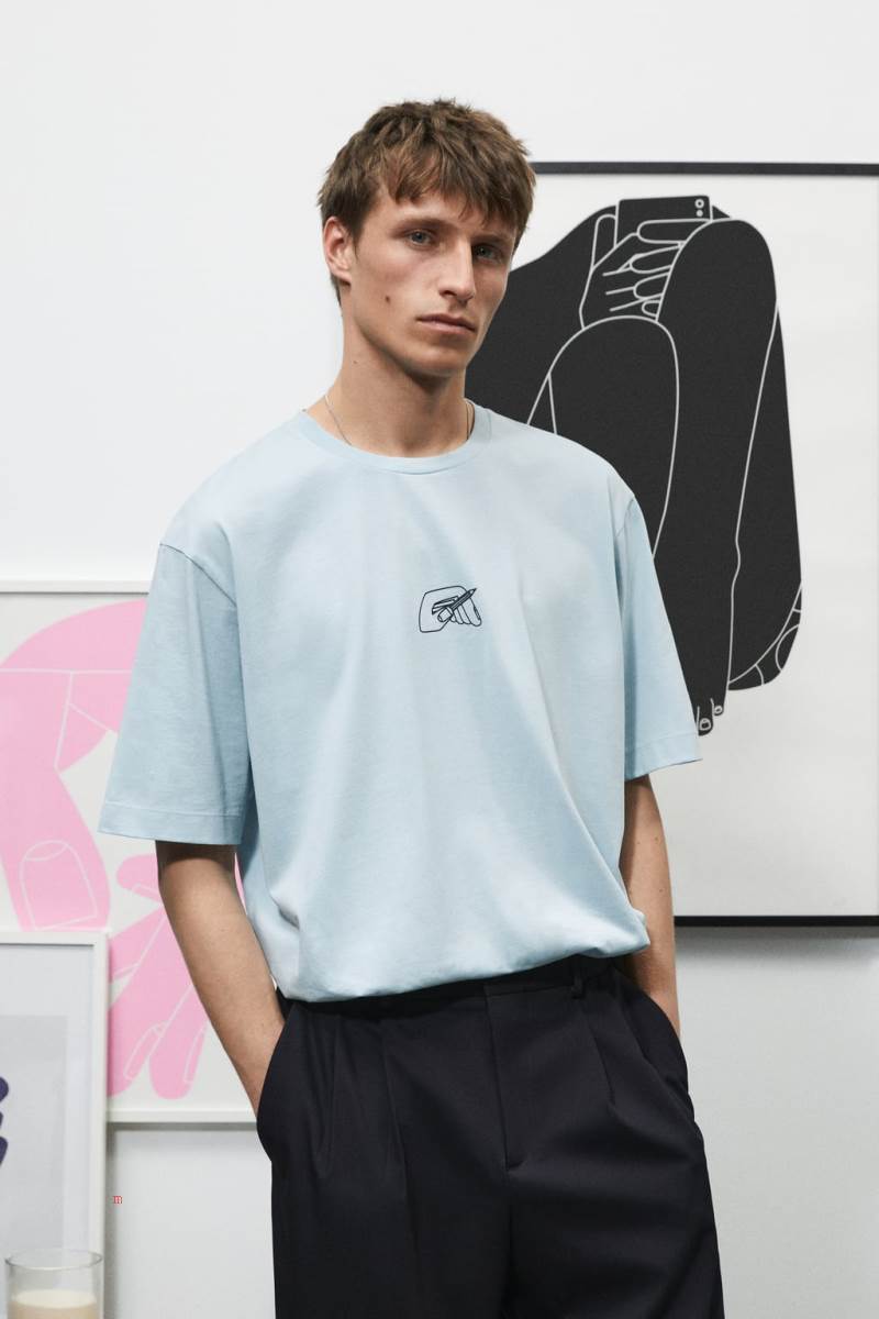 ZARA SEBASTIAN CURI GRAPHIC T-shirt Herr Blå | FPJEM-6317