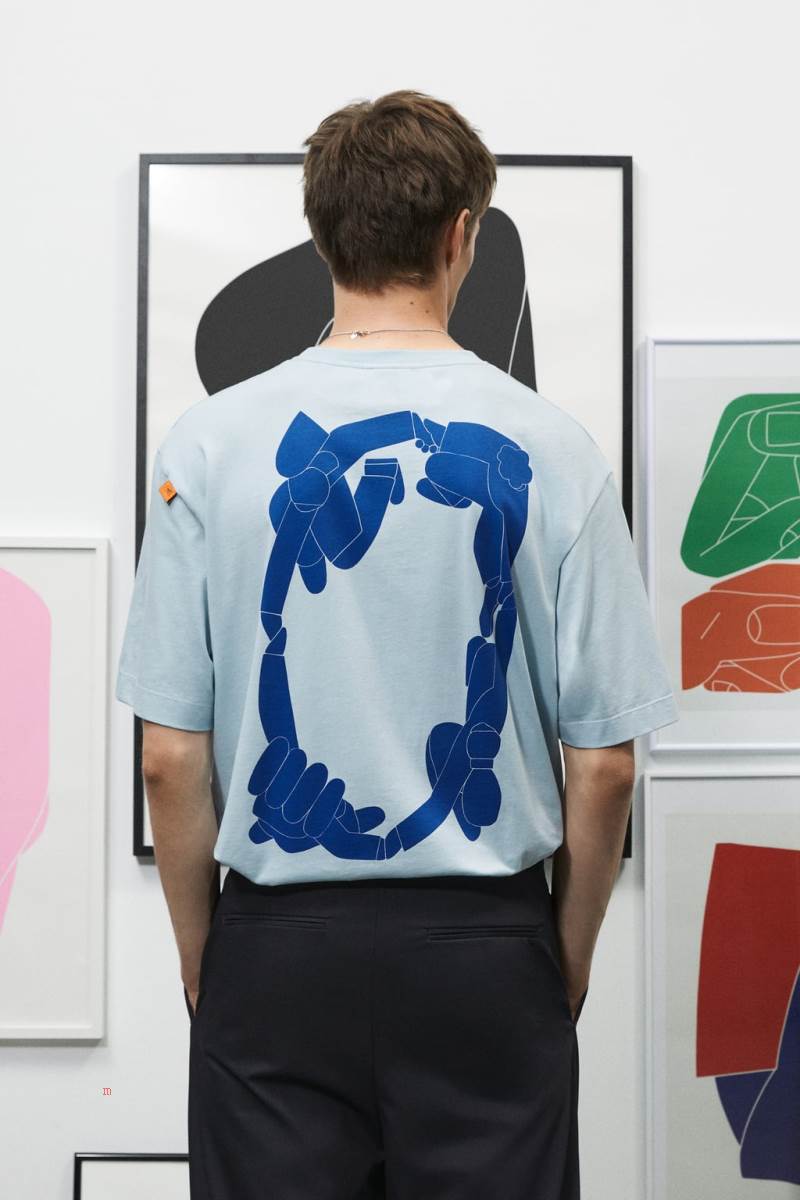 ZARA SEBASTIAN CURI GRAPHIC T-shirt Herr Blå | FPJEM-6317