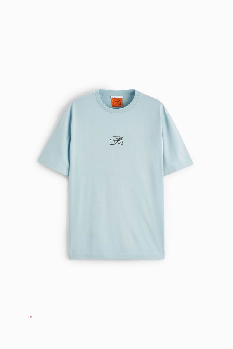 ZARA SEBASTIAN CURI GRAPHIC T-shirt Herr Blå | FPJEM-6317