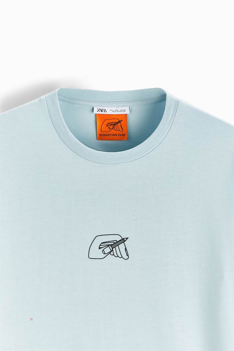 ZARA SEBASTIAN CURI GRAPHIC T-shirt Herr Blå | FPJEM-6317