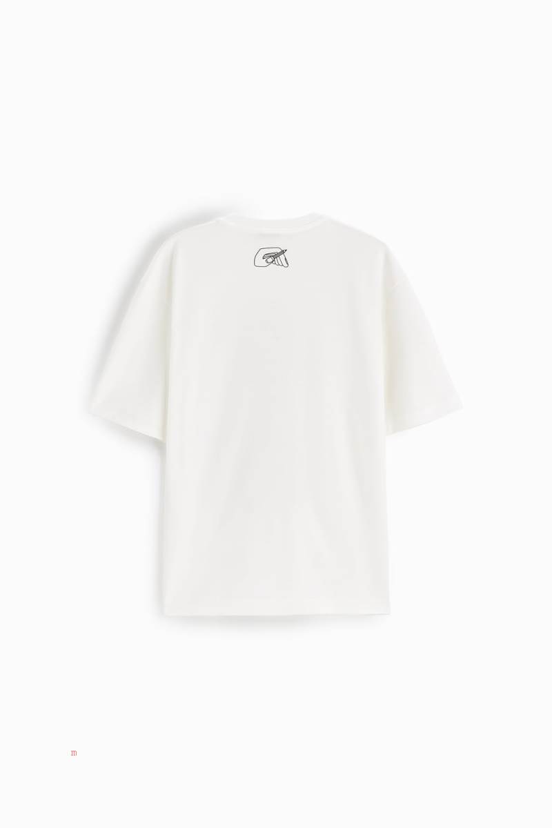ZARA SEBASTIAN CURI GRAPHIC T-shirt Herr Vita | GZPOC-7834