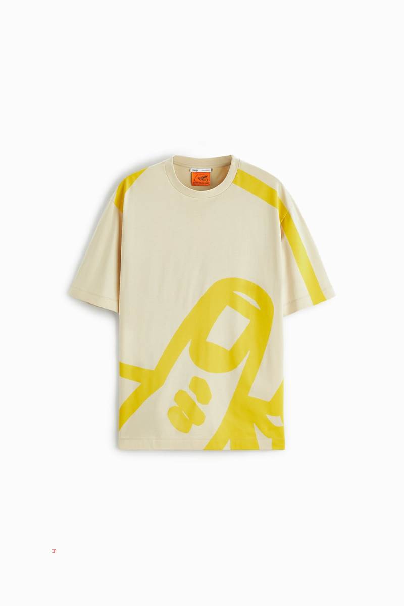 ZARA SEBASTIAN CURI GRAPHIC T-shirt Herr Bruna | OKSXZ-0783