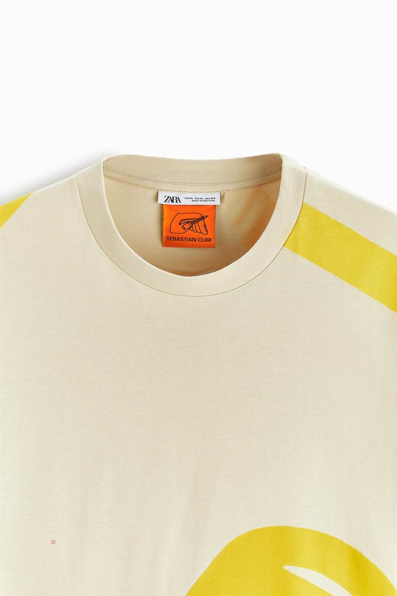 ZARA SEBASTIAN CURI GRAPHIC T-shirt Herr Bruna | OKSXZ-0783