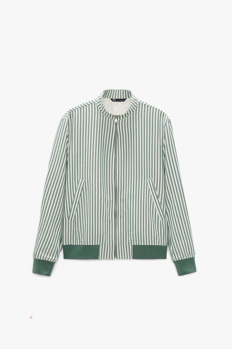 ZARA SEERSUCKER Jacka Herr Vita Gröna | GPITF-2159