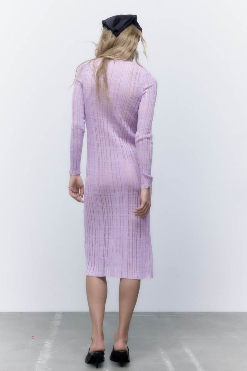 ZARA SEMI-SHEER KNIT TUNIC Klänning Dam Ljuslila | GUWQP-6875