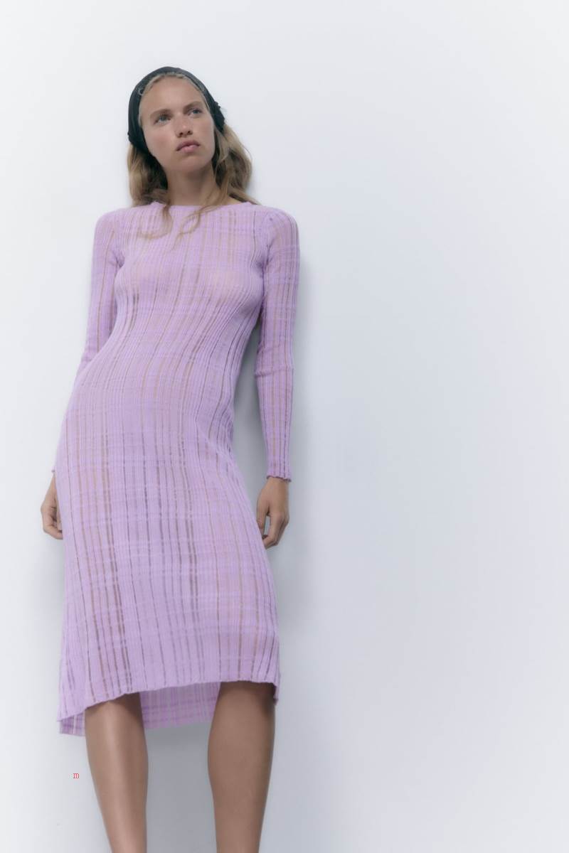 ZARA SEMI-SHEER KNIT TUNIC Klänning Dam Ljuslila | GUWQP-6875