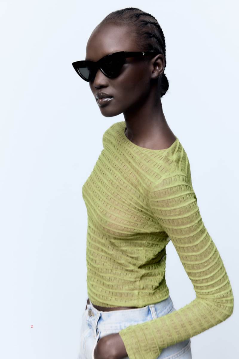 ZARA SEMI-SHEER TEXTURED KNIT Tröjor Dam Olivgröna Gröna | ENWBI-6485
