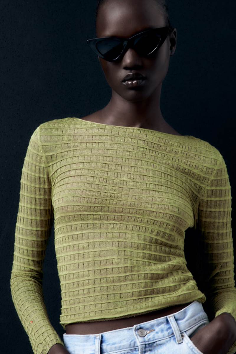 ZARA SEMI-SHEER TEXTURED KNIT Tröjor Dam Olivgröna Gröna | ENWBI-6485