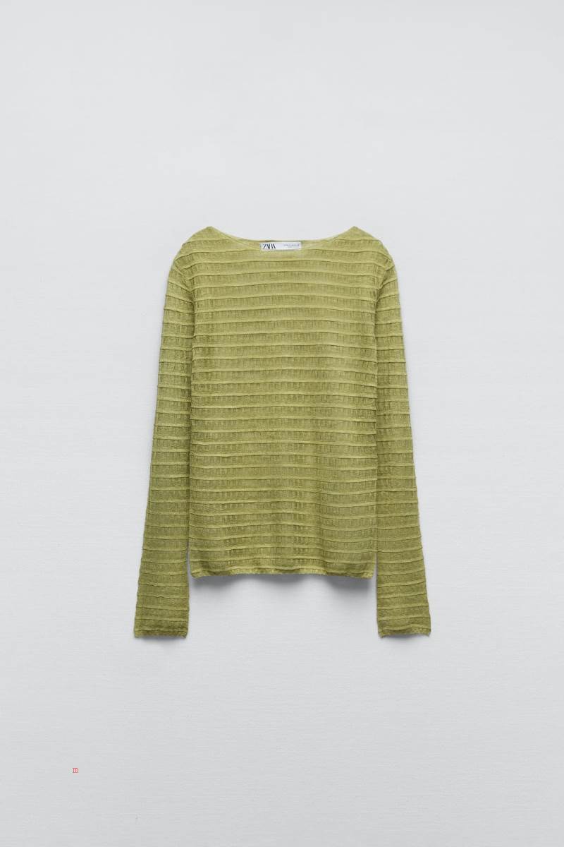 ZARA SEMI-SHEER TEXTURED KNIT Tröjor Dam Olivgröna Gröna | ENWBI-6485