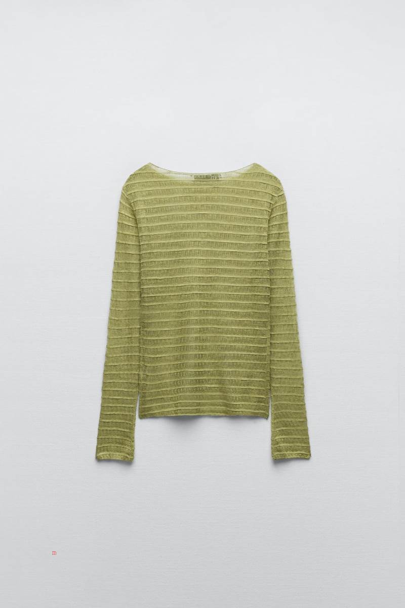 ZARA SEMI-SHEER TEXTURED KNIT Tröjor Dam Olivgröna Gröna | ENWBI-6485