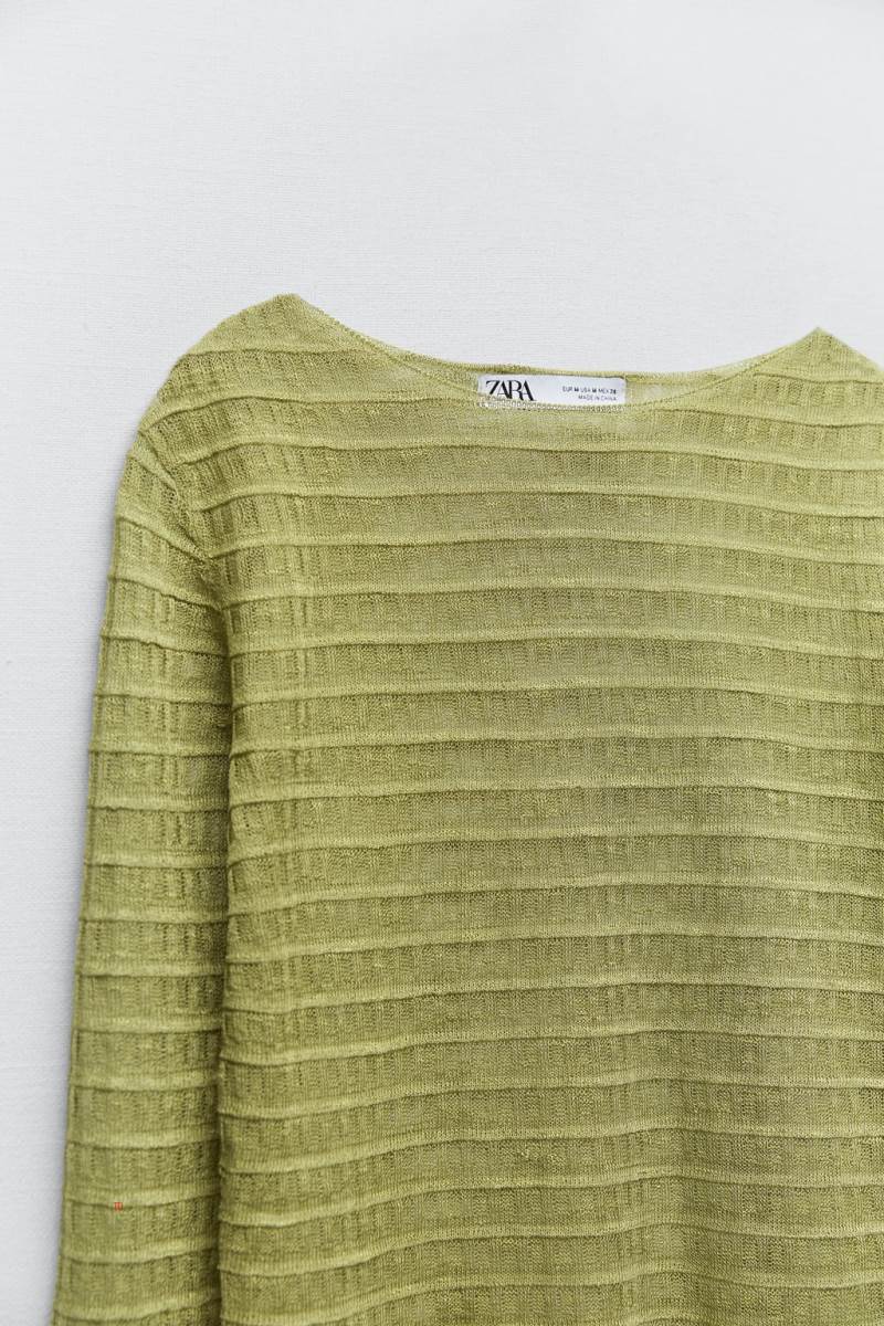 ZARA SEMI-SHEER TEXTURED KNIT Tröjor Dam Olivgröna Gröna | ENWBI-6485