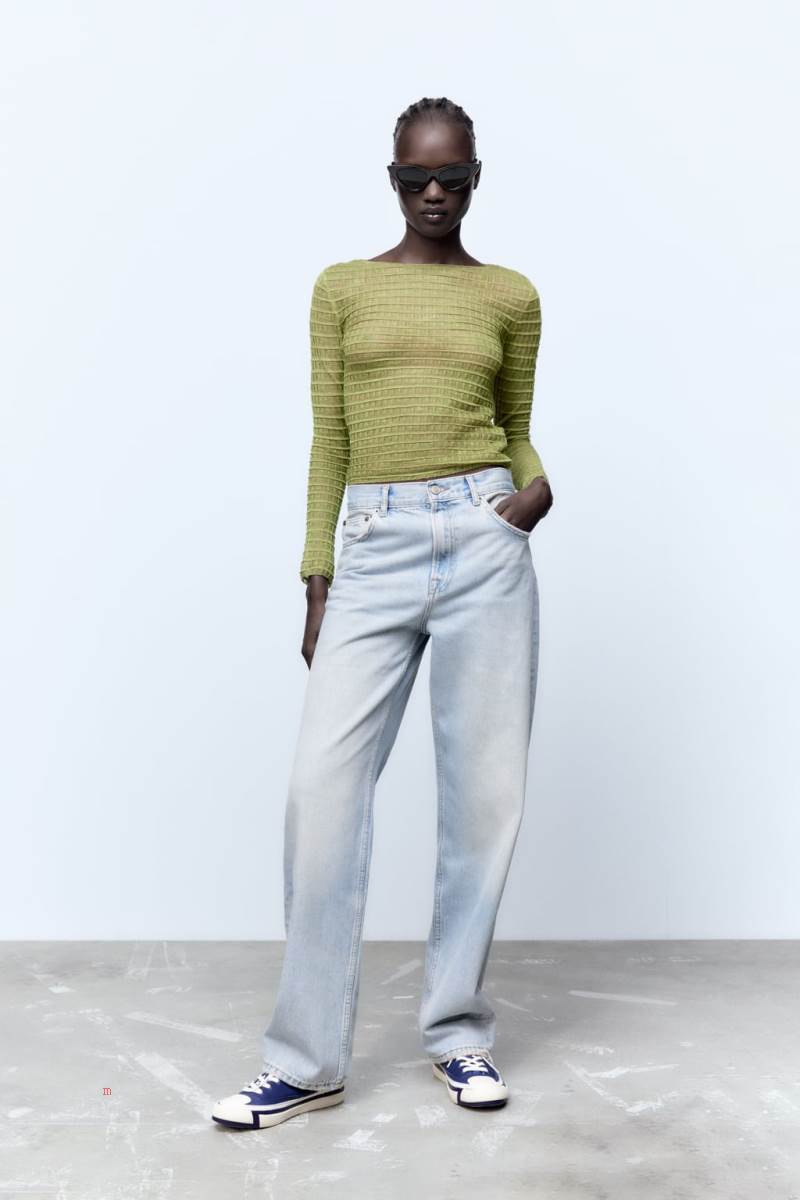 ZARA SEMI-SHEER TEXTURED KNIT Tröjor Dam Olivgröna Gröna | ENWBI-6485