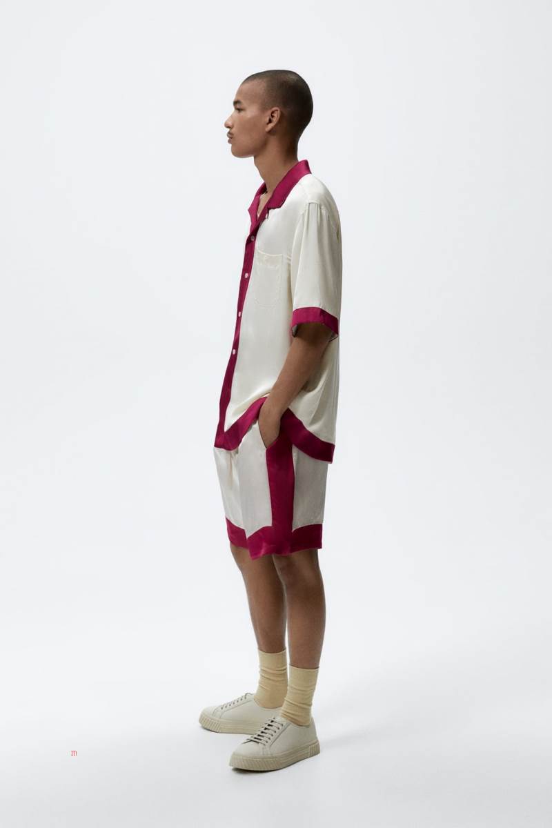 ZARA SET X THE STANDARD Skjorta Herr Rosa Vita | DKREZ-5160