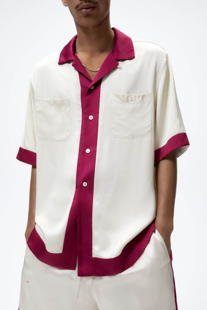 ZARA SET X THE STANDARD Skjorta Herr Rosa Vita | DKREZ-5160