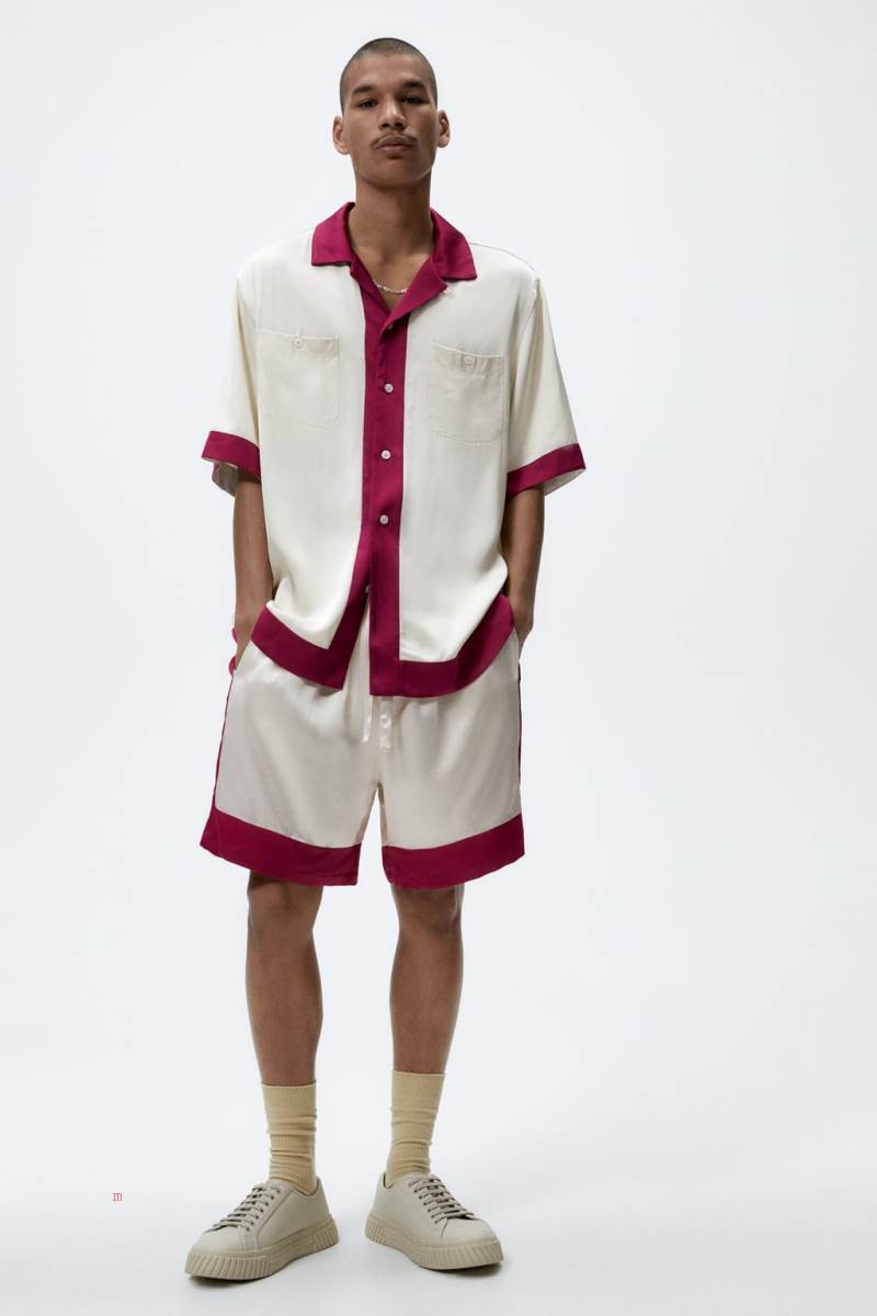 ZARA SET X THE STANDARD Skjorta Herr Rosa Vita | DKREZ-5160