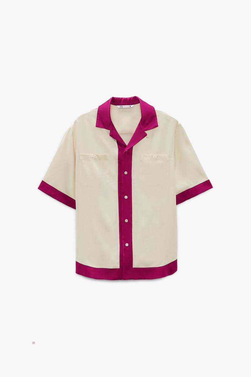 ZARA SET X THE STANDARD Skjorta Herr Rosa Vita | DKREZ-5160