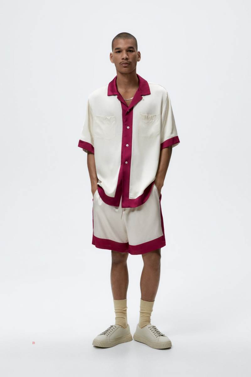 ZARA SET X THE STANDARD Skjorta Herr Rosa Vita | DKREZ-5160