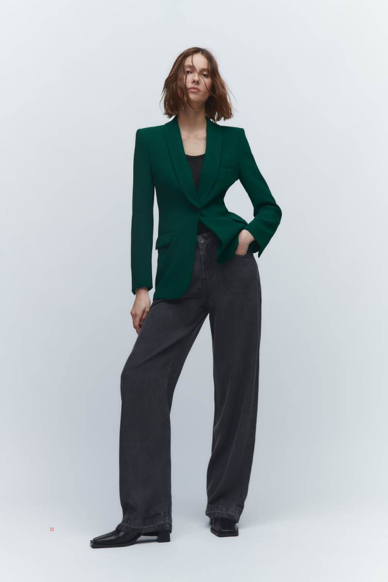ZARA SHAWL LAPEL Blazers Dam Gröna | TDNAL-3769