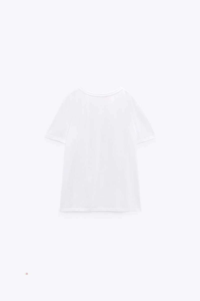 ZARA SHIMMERY SLOGAN T-shirt Dam Guld | BHAIV-0283