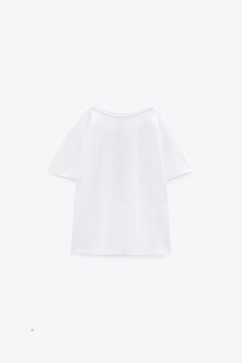 ZARA SHIMMERY SLOGAN T-shirt Dam Guld | NZGQB-0386