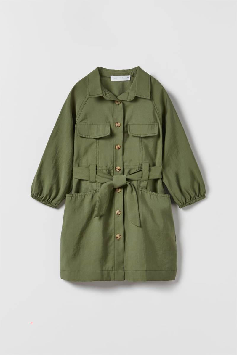 ZARA SHIRT WITH BELT Shirt Klänning Tjej Khaki | TCZFO-8645