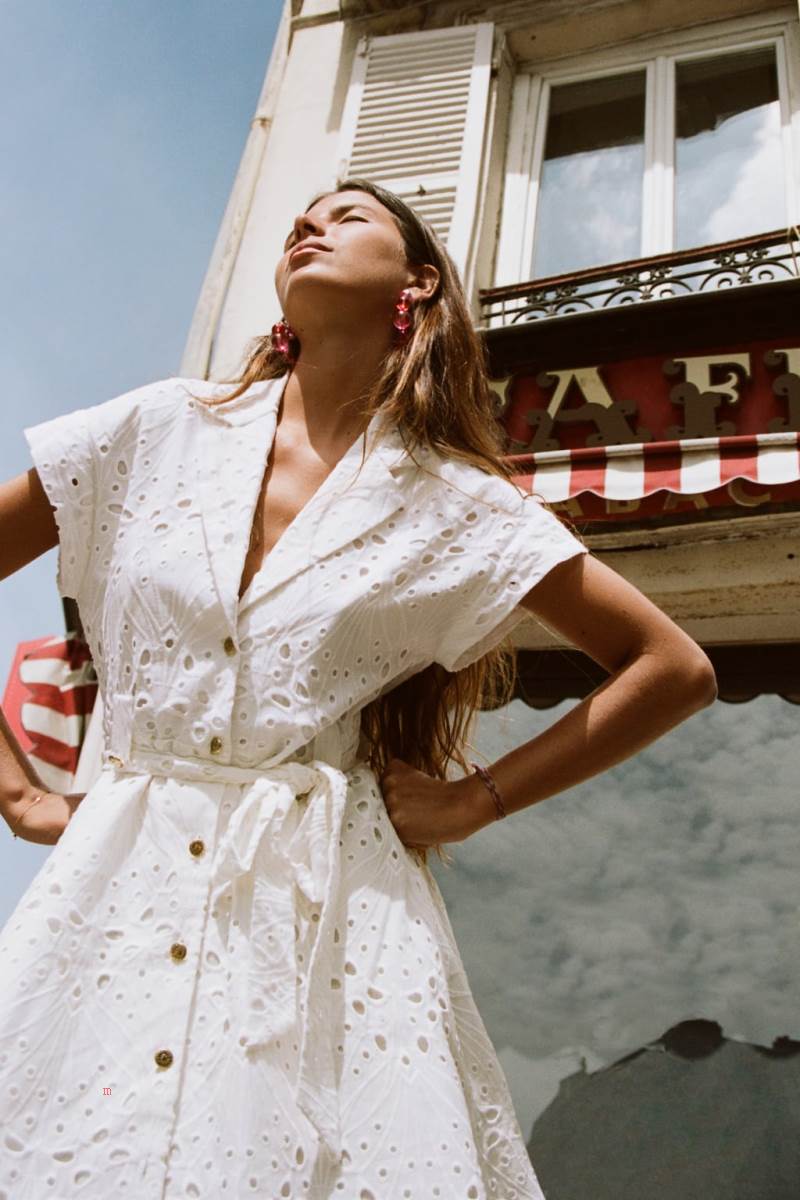 ZARA SHIRT WITH CUTWORK EMBROIDERY Klänning Dam Vita | BCMIH-7805