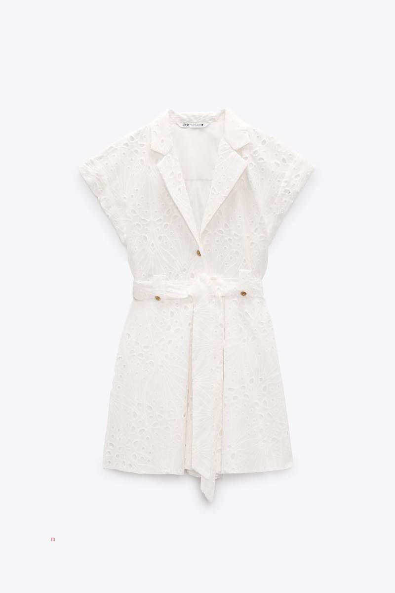 ZARA SHIRT WITH CUTWORK EMBROIDERY Klänning Dam Vita | BCMIH-7805