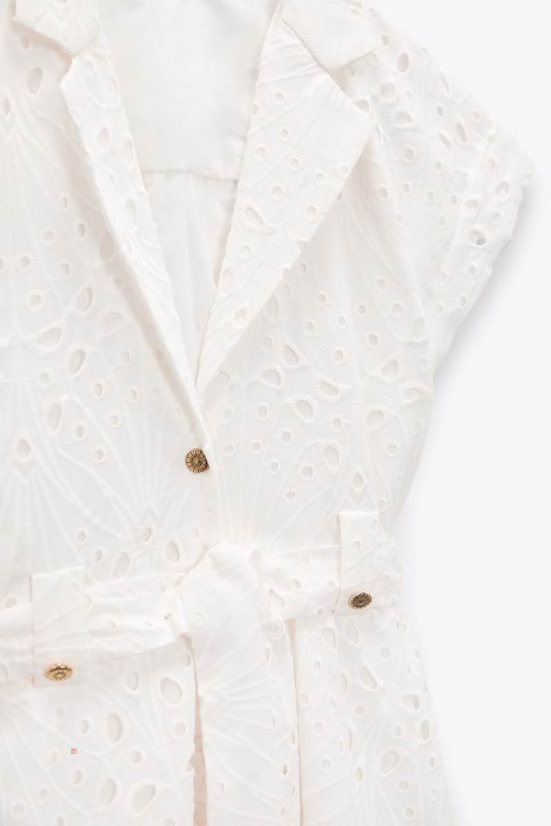 ZARA SHIRT WITH CUTWORK EMBROIDERY Klänning Dam Vita | BCMIH-7805