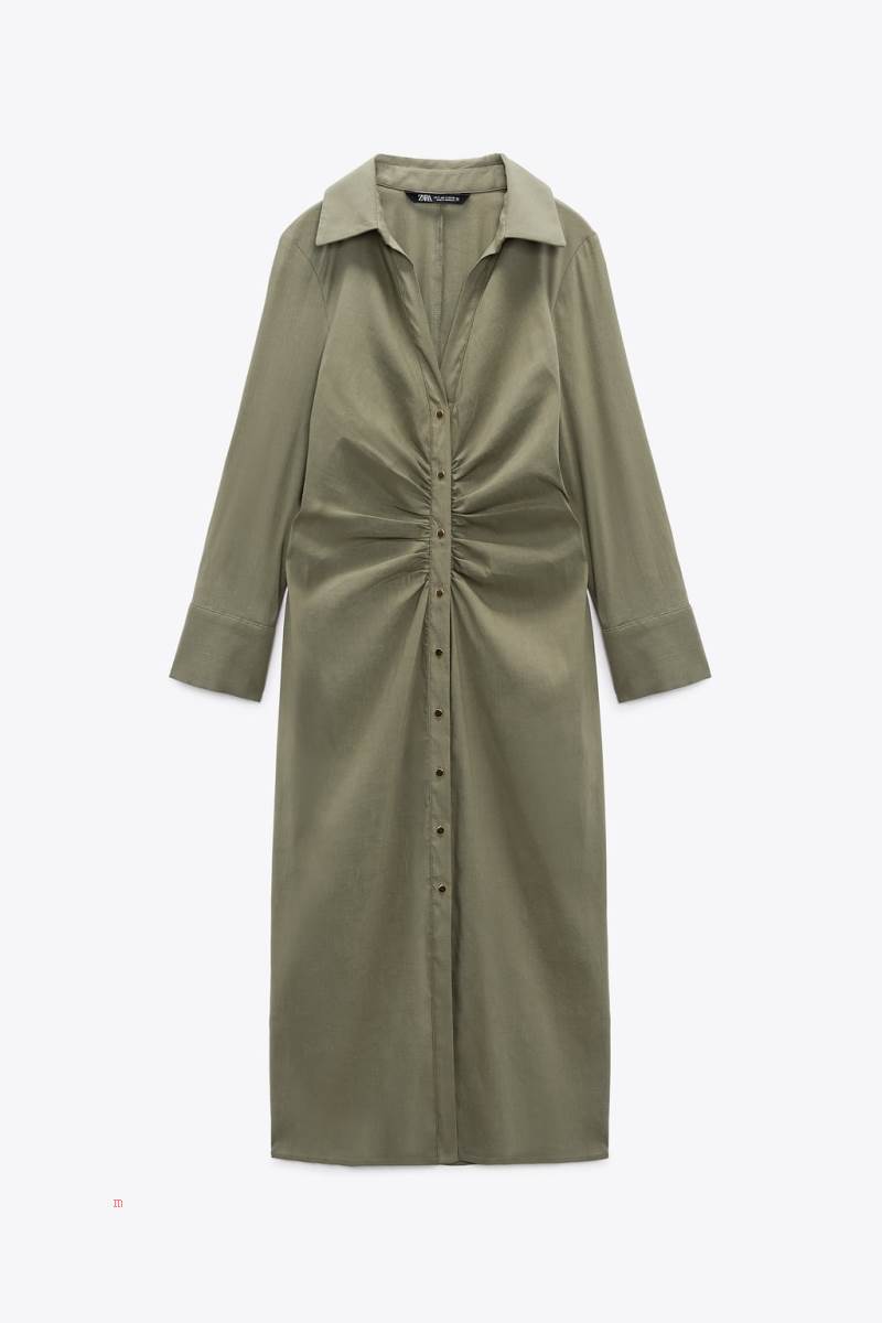 ZARA SHIRT WITH GATHERING Klänning Dam Khaki | SRWLQ-4821
